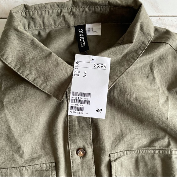 H&M new with tags khaki button front dress with waist tie size 12 100% cotton - Picture 4 of 7